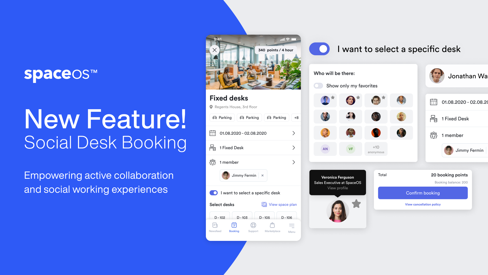new feature spaceOS social desk booking